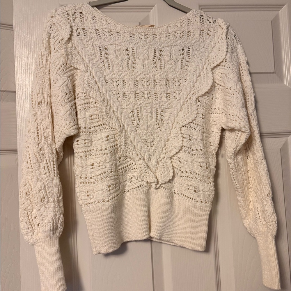 Sezane Cream Crochet Scoop-Neck Pullover